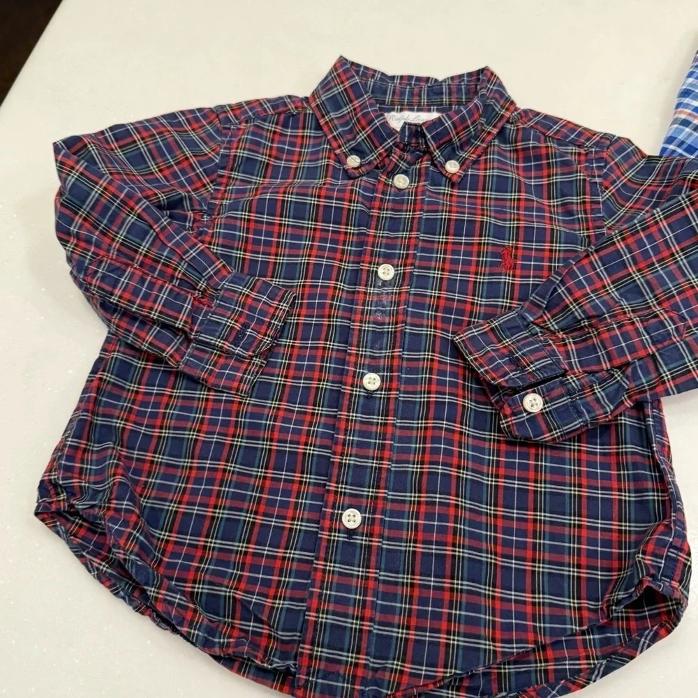 Ralph Lauren Set Of 3 Toddler Boys Button Down Shirts Plaid Long Sleeves Sz 18MO